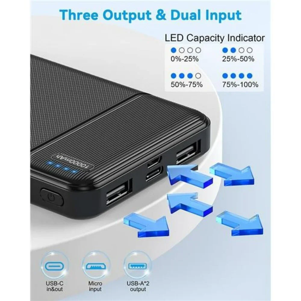 2 Pack Portable Charger Power Bank 10000mAh USB C Fast Charging Battery